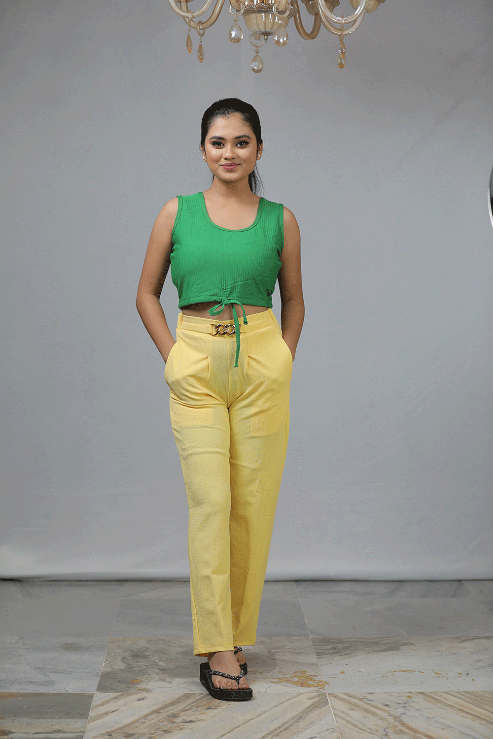 Yellow Pocket Chain Trousers – Bold, Chic, and Comfortable