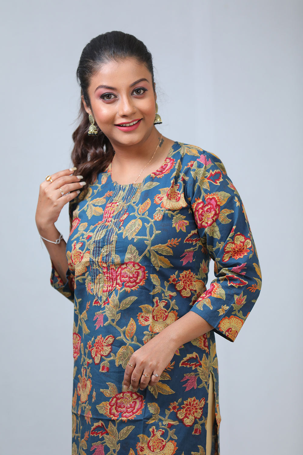 Elegant Women’s Pure Cotton Blue Hand Work Kurti