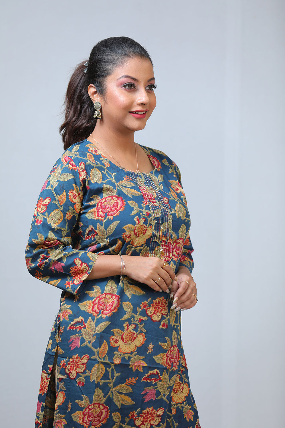 Elegant Women’s Pure Cotton Blue Hand Work Kurti