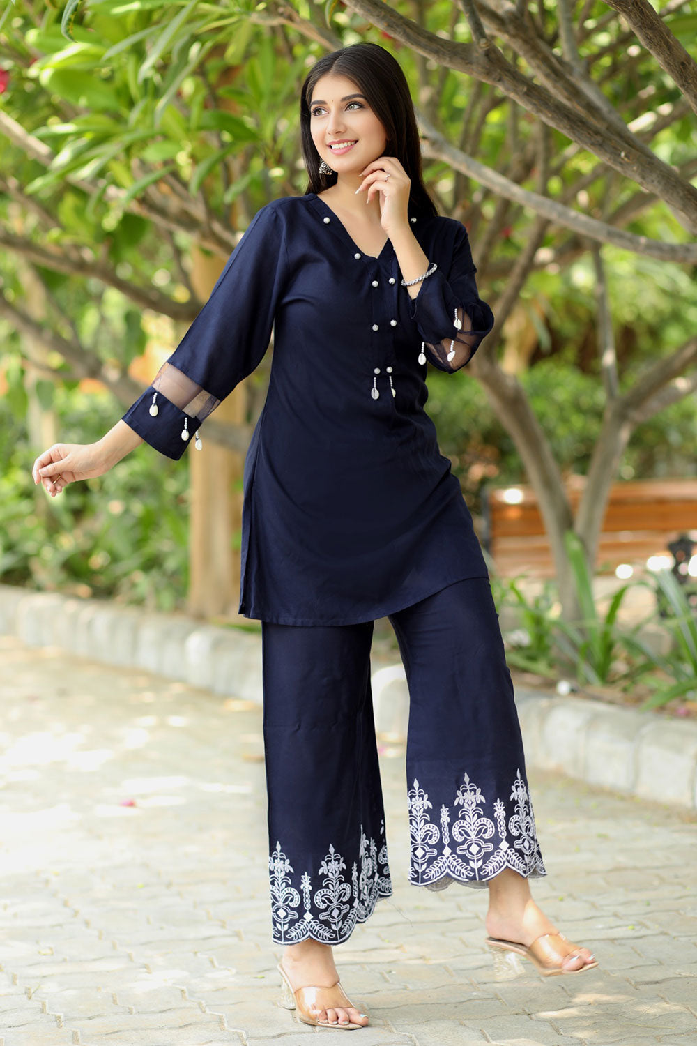 Stylish Women’s Black Rayon Hand Work Co-Ord Set