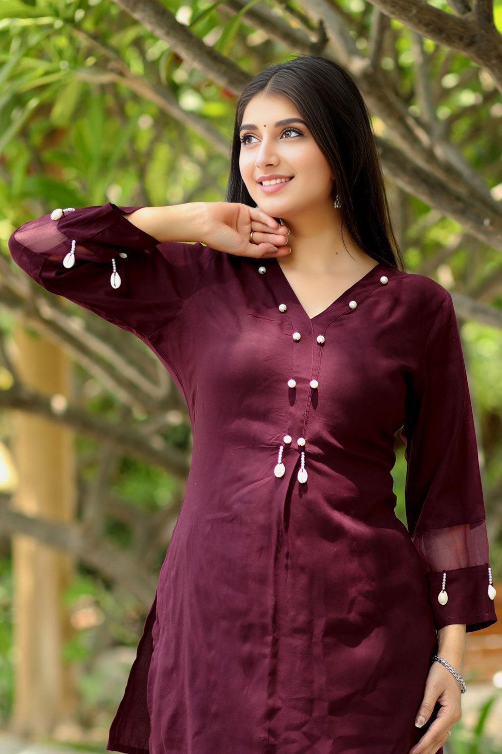 Elegant Women’s Maroon Rayon Hand Work Co-Ord Set