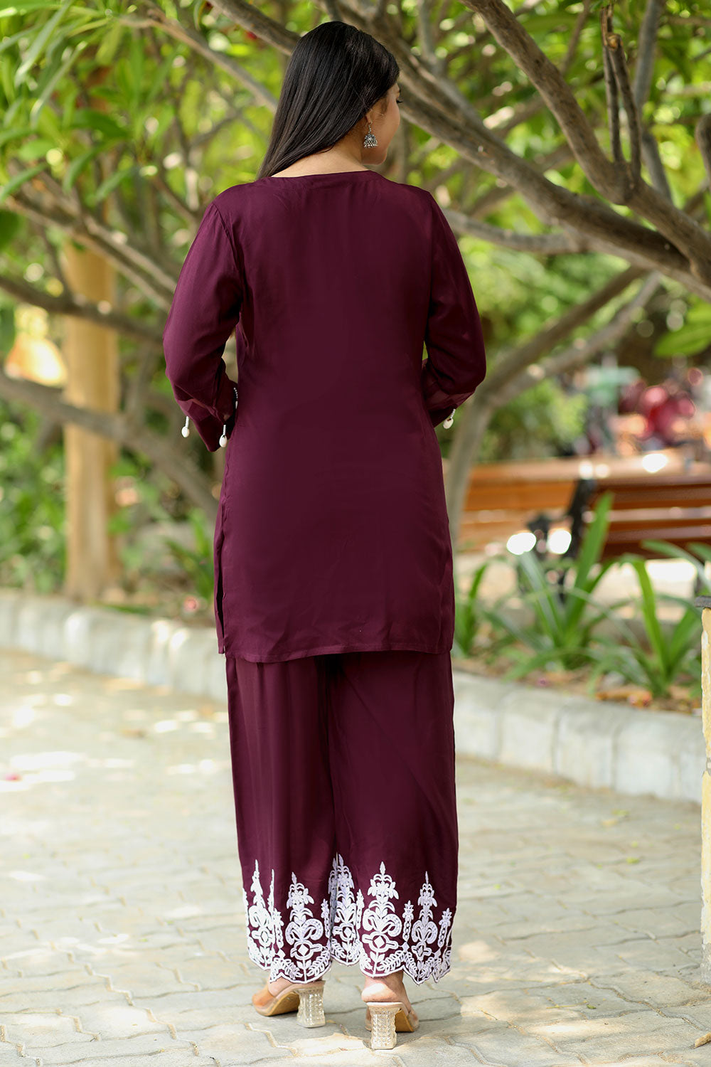 Elegant Women’s Maroon Rayon Hand Work Co-Ord Set