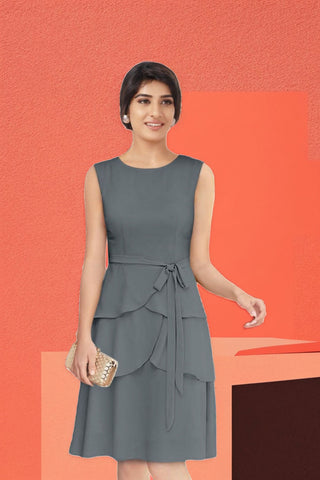 Women Attractive Designer Gray  Sleeveless Knee Length Dress With Soft Premium Solid Georgette Inner Soft Lycra