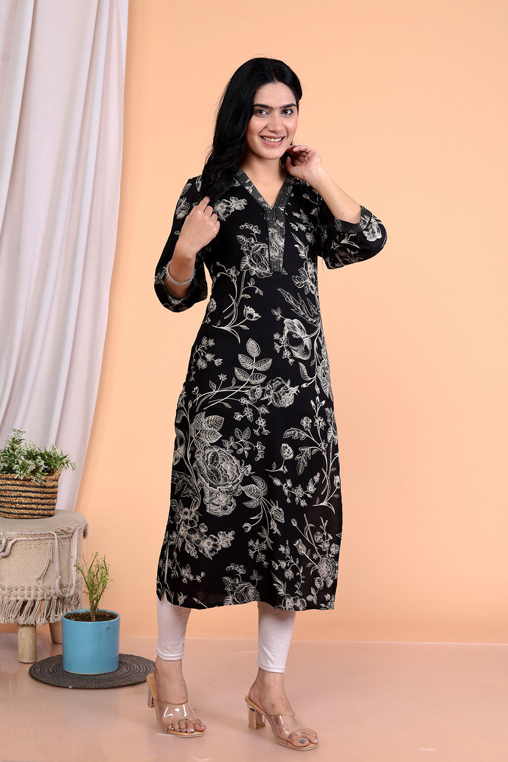 Foil Print Black Kurti