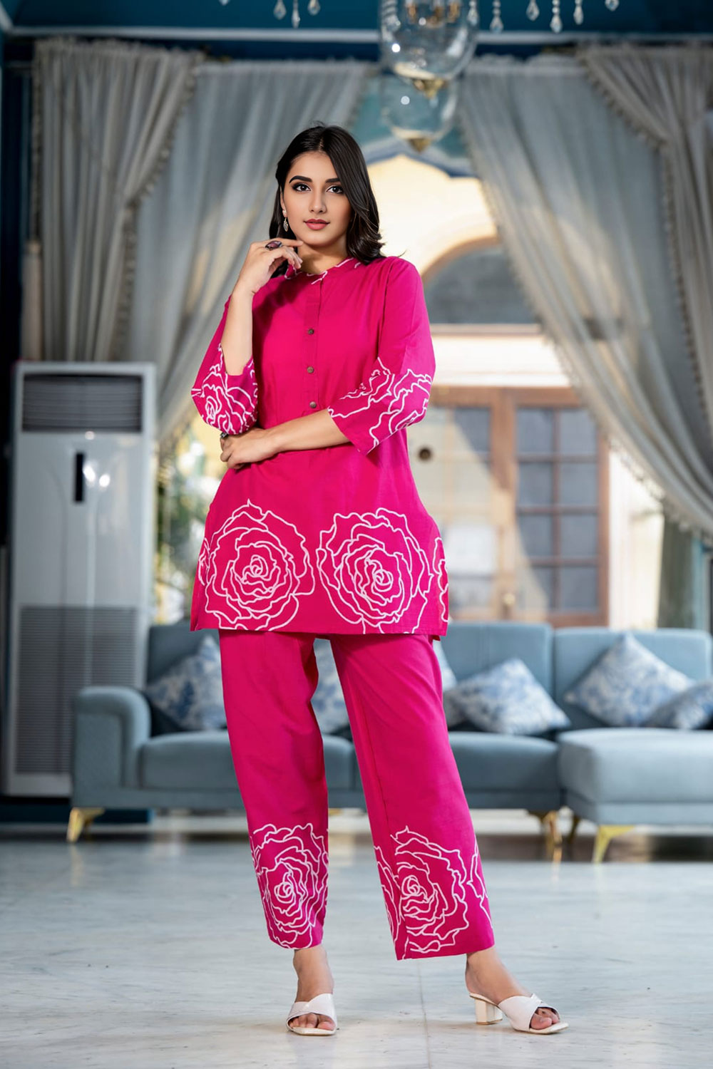 Women’s Beautiful Pure Cotton Floral Motif Rani Co-Ord Set